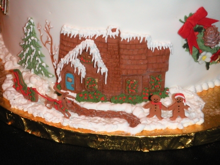 Christmas Cake w/ Sleigh & House