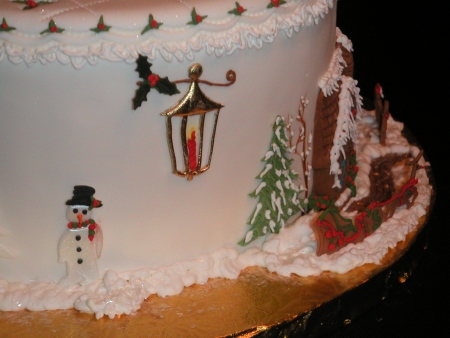 Sugar Snowman & Lamp on Christmas Cake