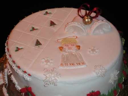 Sugar Angel & Bells on Christmas Cake