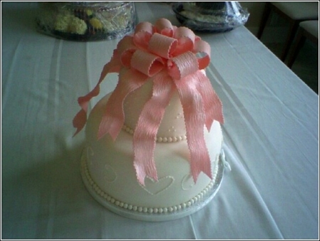 Fondant Wedding Cake w/ Pink Sugar Bow