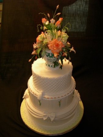 Quilted & Draped Fondant W/ Sugar Flower/Vase Topper