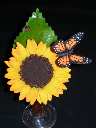 Sugar Sunflower, Monarch Butterfly, & Ladybug on Sugar Leaf